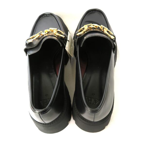New ZARA Women's Black Chunky Lug Sole Loafers w/ Gold Ring Detail Sz 9 EU 40 - Picture 6 of 9